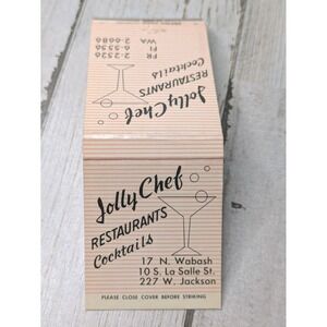 Vintage Matchbook Cover‎ Jolly Chef Restaurants Cocktails Chicago